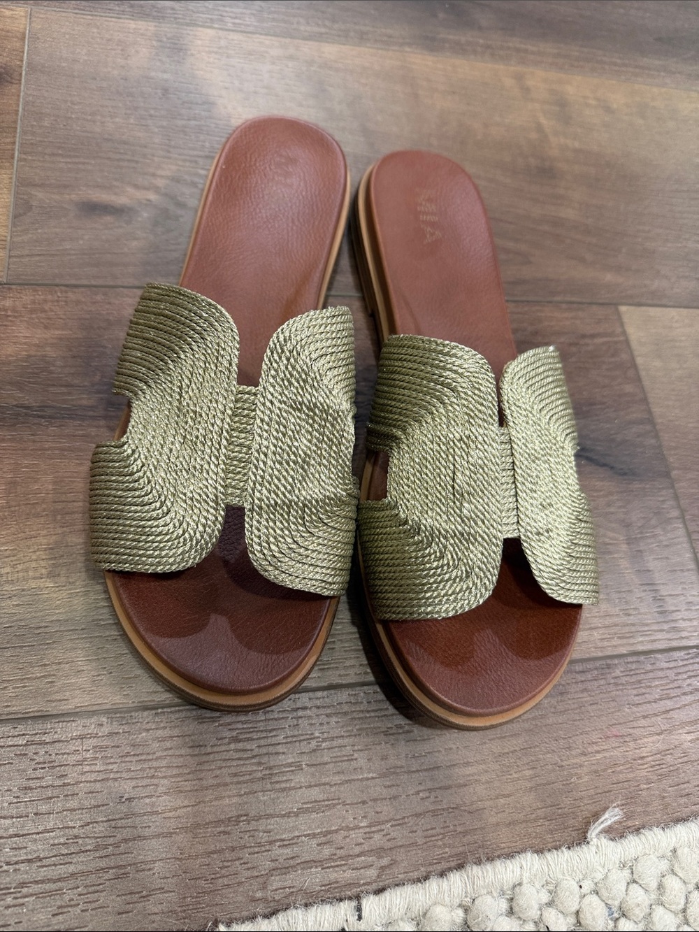 Women's Gold Braided Slide Sandals